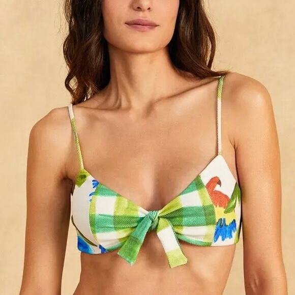 FARM RIO Tropical Fresh Bikini Top Womens XL White Green Blue Multi Textured NEW - Picture 1 of 11